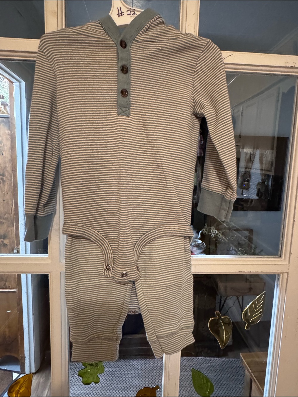 Striped Hooded Baby Romper in light blue